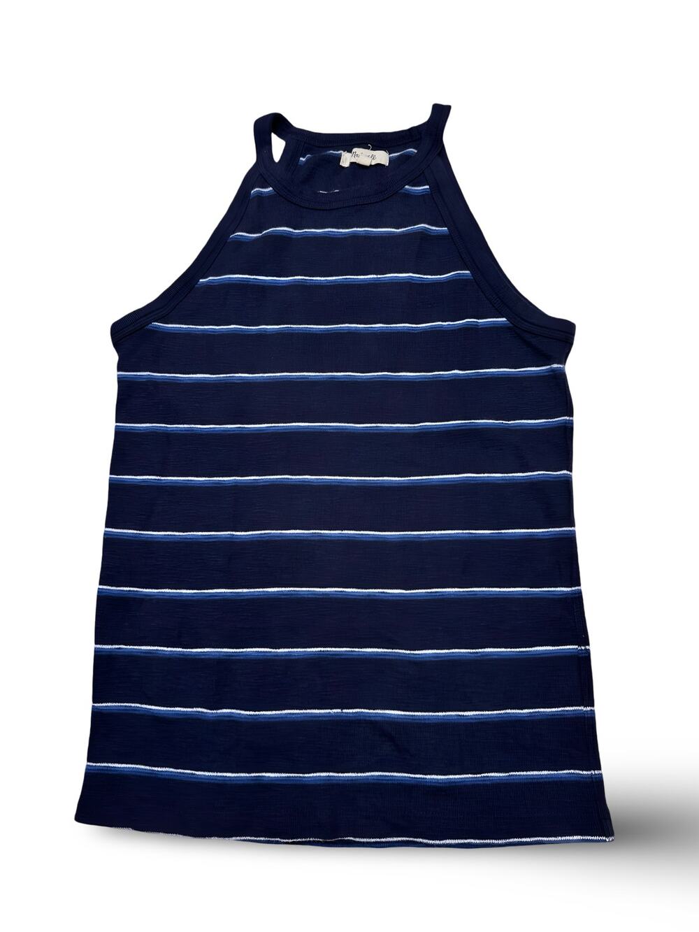 Madewell Navy Stripe Ribbed High Neck Halter Tank Size Small